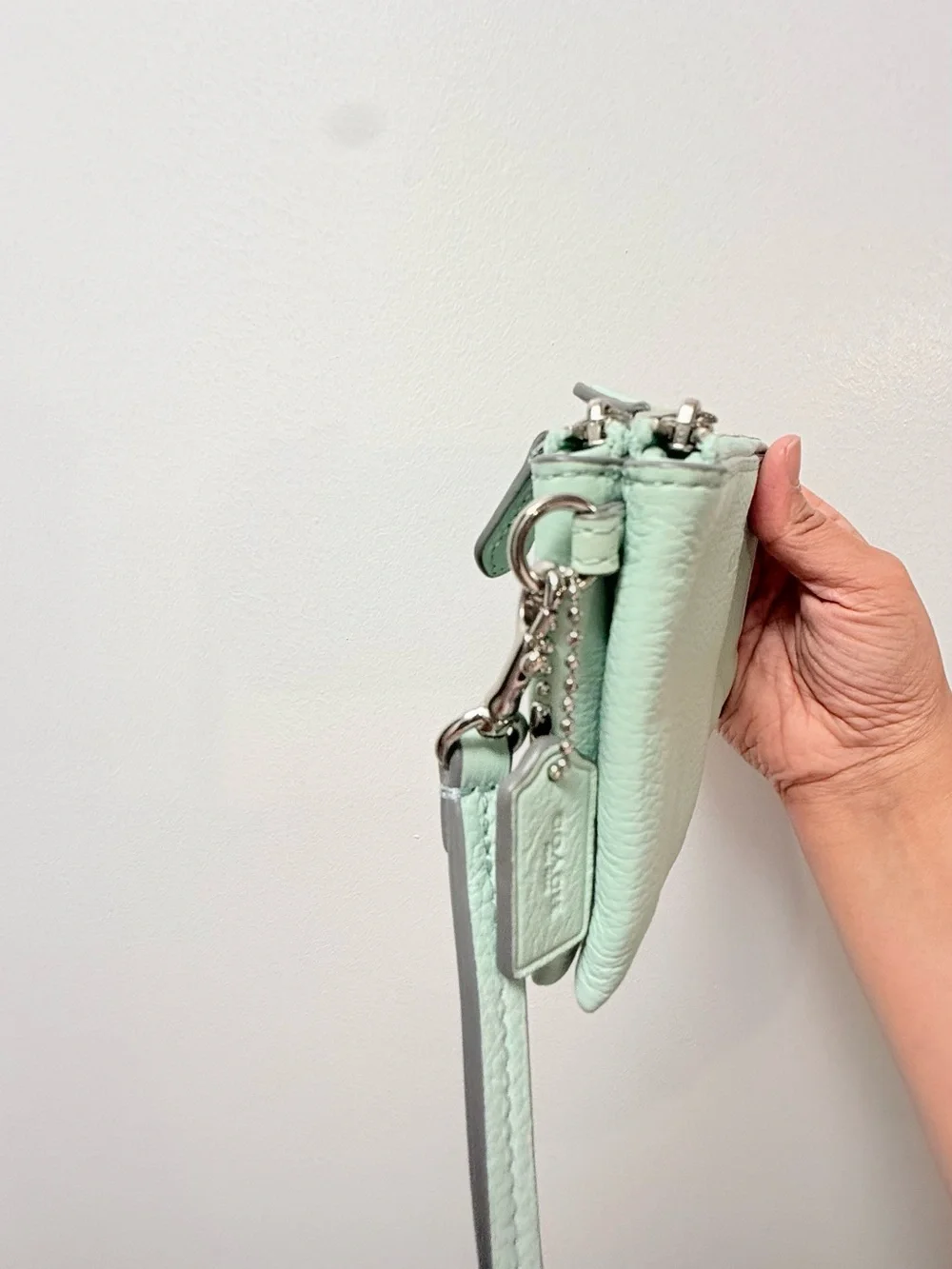 Y2K Coach Mint Green Pebbled Leather Wristlet